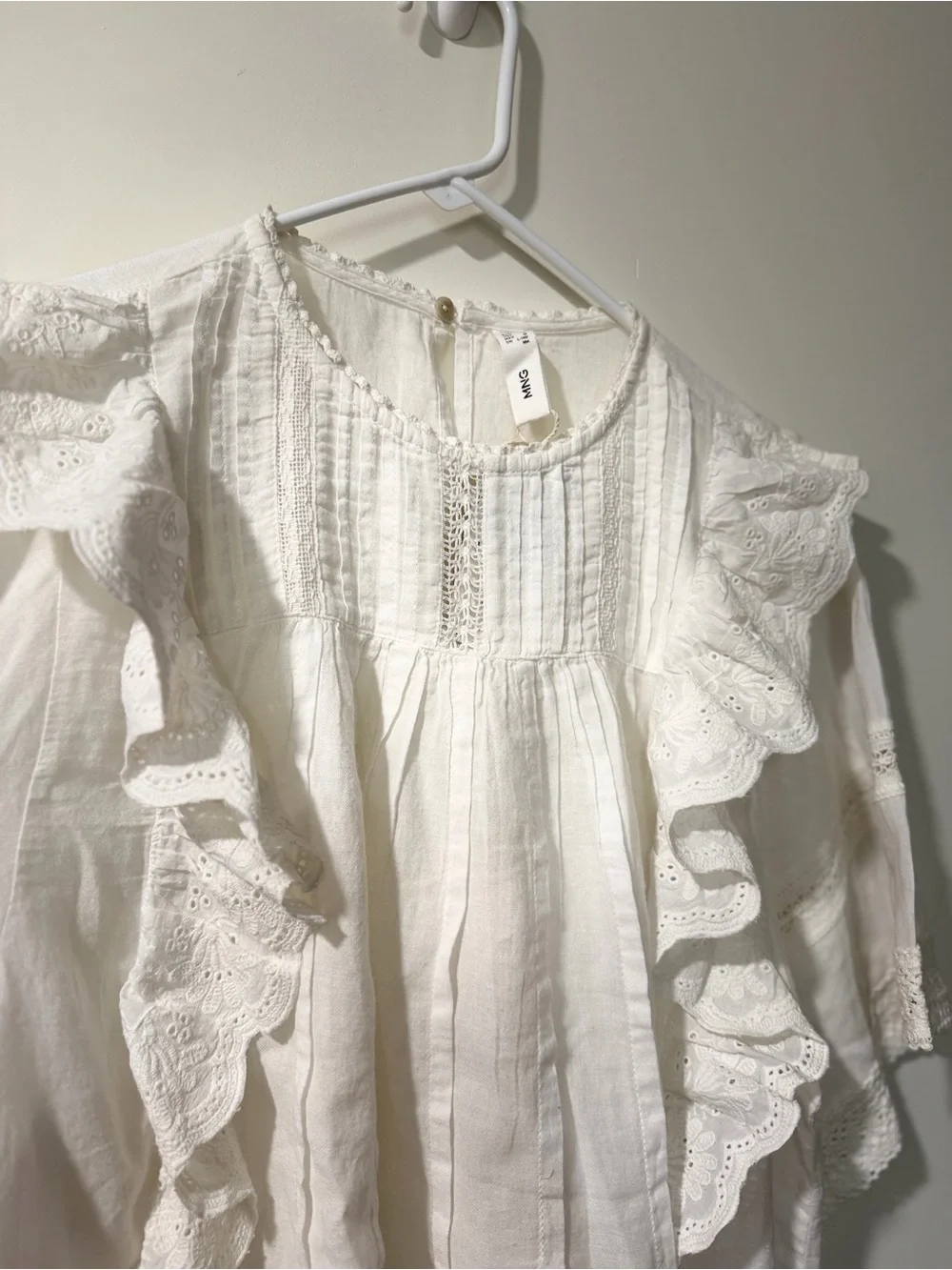 Mango White Eyelet Ruffle Cotton Blouse - Picture 3 of 5